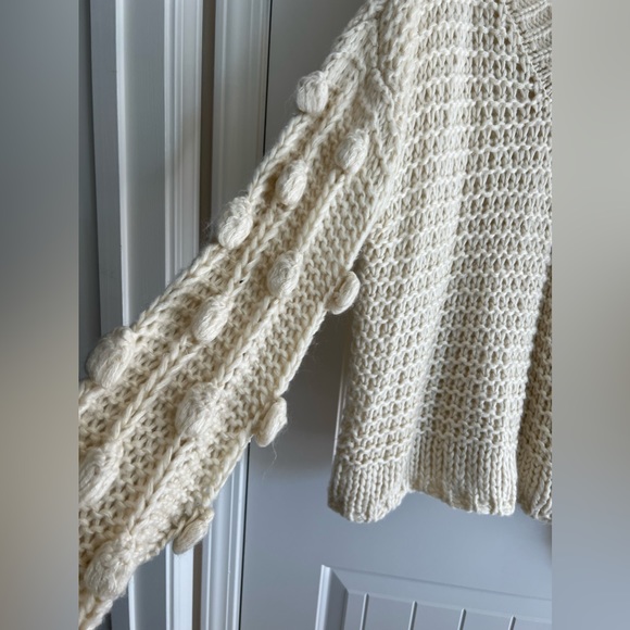 Pink Lily All Eyes On Me Pom Sleeve Sweater Cream - Large - Picture 4 of 7